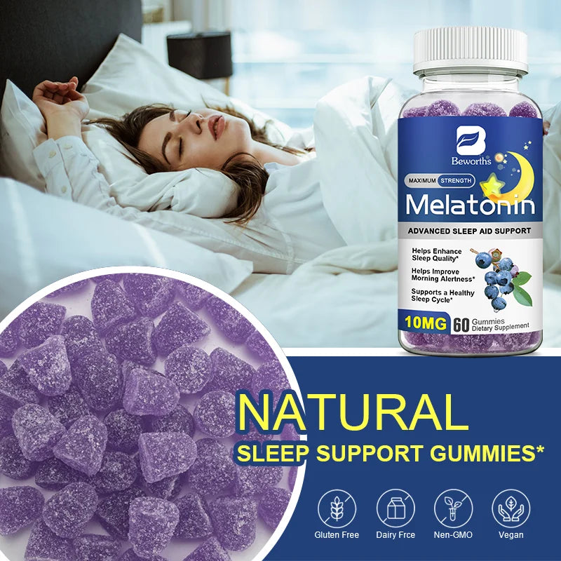 B BEWORTHS Blueberry Melatonin 10mg Gummies Sleeping Creative for Sleep Sleeping Pills Melatonin for Sleep Relaxing For Adult