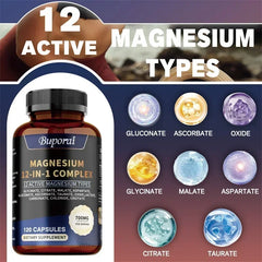 Magnesium 12-IN-1 Complex - Supports Heart and Bone Health, Aids Relaxation, Improves Muscle Strength, and Boosts Immunity
