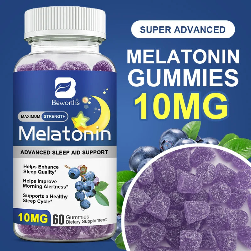 B BEWORTHS Blueberry Melatonin 10mg Gummies Sleeping Creative for Sleep Sleeping Pills Melatonin for Sleep Relaxing For Adult