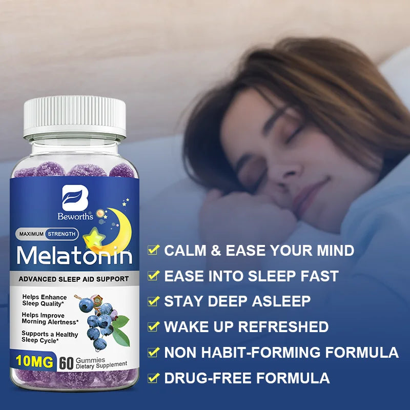 B BEWORTHS Blueberry Melatonin 10mg Gummies Sleeping Creative for Sleep Sleeping Pills Melatonin for Sleep Relaxing For Adult