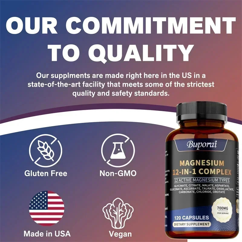 Magnesium 12-IN-1 Complex - Supports Heart and Bone Health, Aids Relaxation, Improves Muscle Strength, and Boosts Immunity