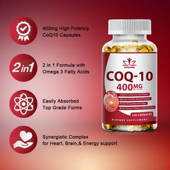 120pcs Organic Q10 Coenzyme 400mg Capsules Cardiovascular and Heart Health Energy Vitamins Beauty and Health