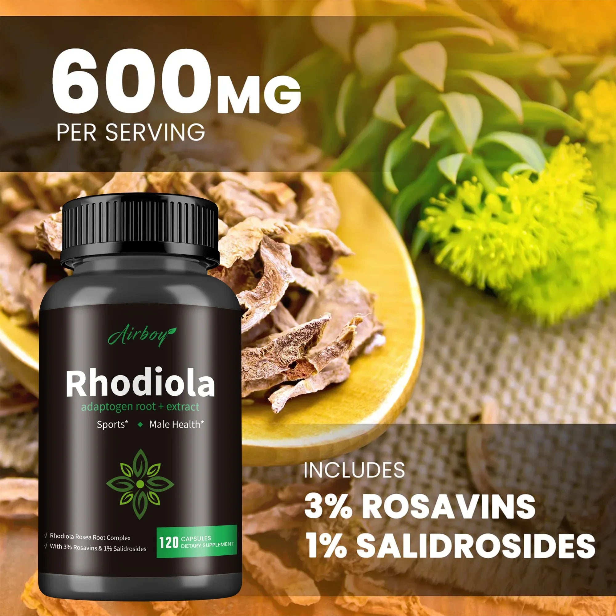 Rhodiola Rosea Capsules - Boosts Energy and Stamina, Improves Mood,Relieves Stress,  and Enhances Focus - 120 Capsules
