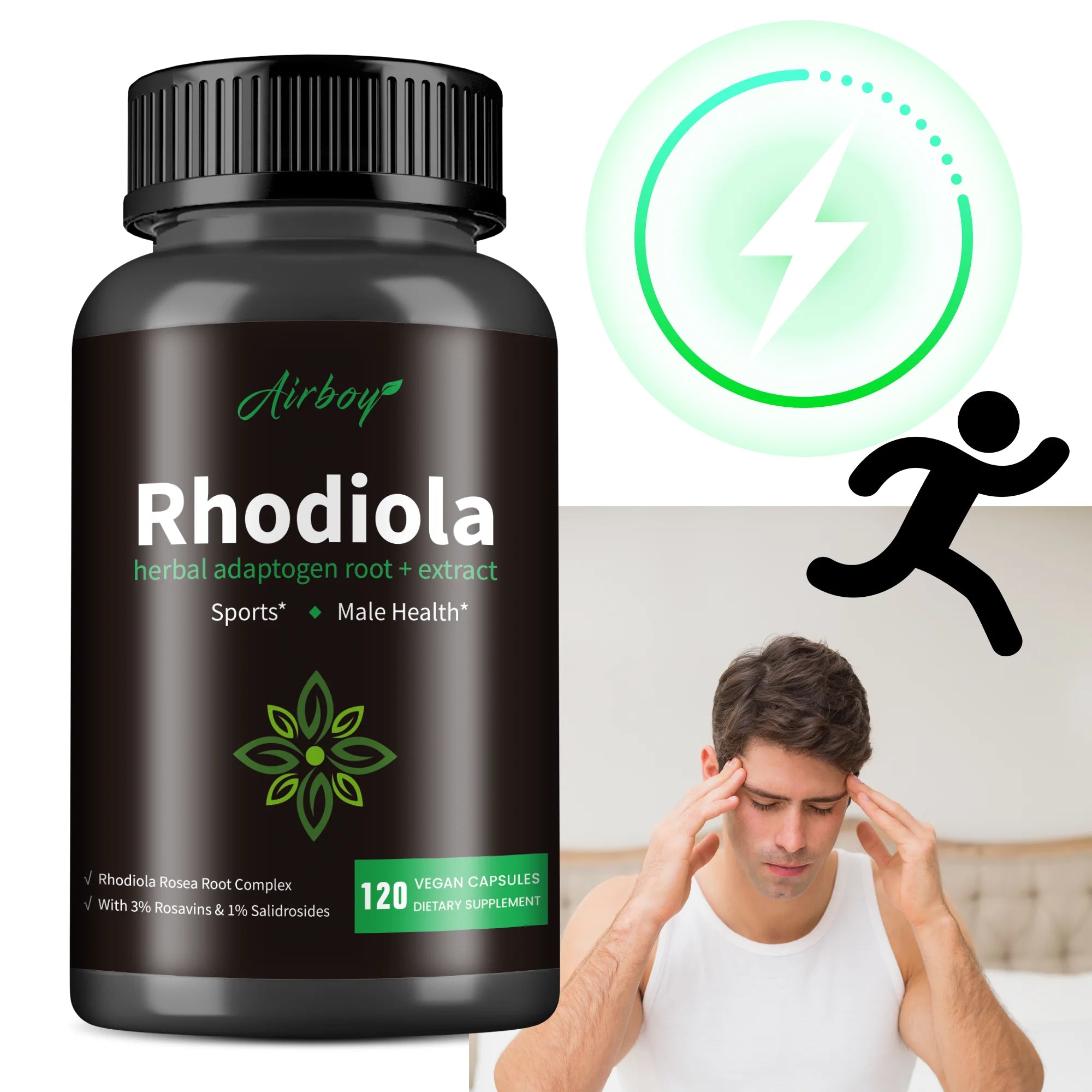 Rhodiola Rosea Capsules - Boosts Energy and Stamina, Improves Mood,Relieves Stress,  and Enhances Focus - 120 Capsules